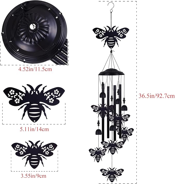 Bees Wind Chimes Outside Decor, Memorial Wind Chimes, Mobile Bee Bells, Music Wind Catcher, Bee Wind Chime for Home, Tree, Yard, Patio, Garden Decoration, Gifts for Bee Lovers, Festival Gifts for Mom