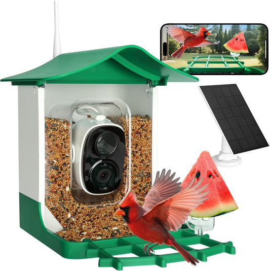 Smart Bird Feeder with Camera,AI Identify Birds Species,Auto Record 2K Birds Video in Backyard Garden,Live View,Instant Notifications，Solar Powered Charging,Ideal Gift for Family and Bird Lovers