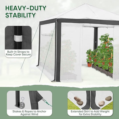 EAGLE PEAK 10x10 Portable Walk in Greenhouse with Polyester Reinforced Corners, Instant Pop up Indoor Outdoor Gardening Green House, Roll Up Zipper Entry Doors and Mesh Windows, Gray/White