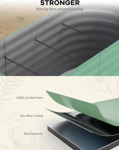 2 Pcs Raised Garden Beds Outdoor 8x4x2 ft - Galvanized Steel Planter Box for Vegetables, Flowers, Rust-Resistant Garden Box, Easy Assembly Raised Beds, Durable Planters for Outdoor Plants, Green