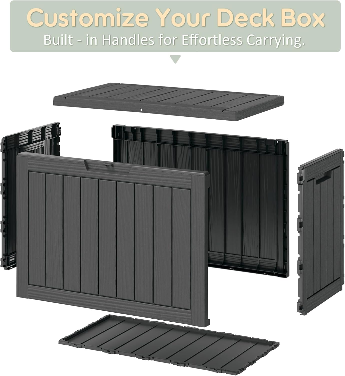 Outdoor Storage Box, Resin Deck Boxes Indoor and outdoor, Waterproof Storage Box Lockable Lid (Black, 45 Gallon)
