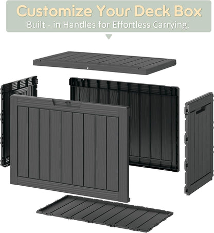 Outdoor Storage Box, Resin Deck Boxes Indoor and outdoor, Waterproof Storage Box Lockable Lid (Black, 45 Gallon)