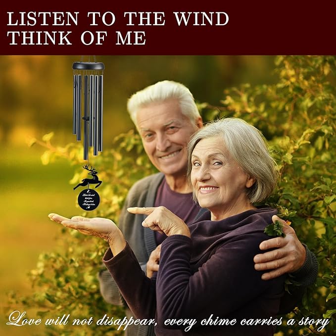 Wind Chimes for Outside, 32" Memorial Wind Chimes for Loss of Loved One Mother Father, Memorial Sympathy Gift Outdoor Garden Patio Decor, Deer Xmas Decorations (Black)