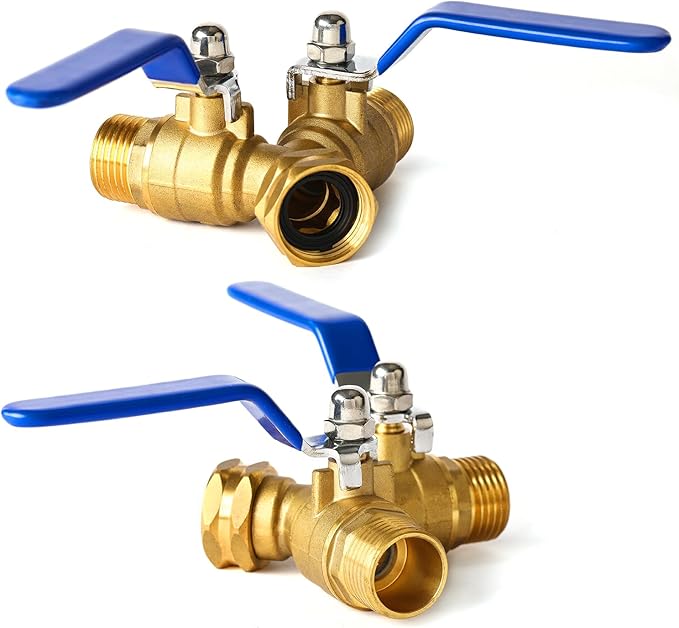 Garden Hose Splitter 2 Way Heavy Duty, Brass Faucet Adapter With Long Handle For Gardening Water Hose Shut Off Valve Hose Connector Fittings Outdoor Water Spigot Hose Bib Y Splitter