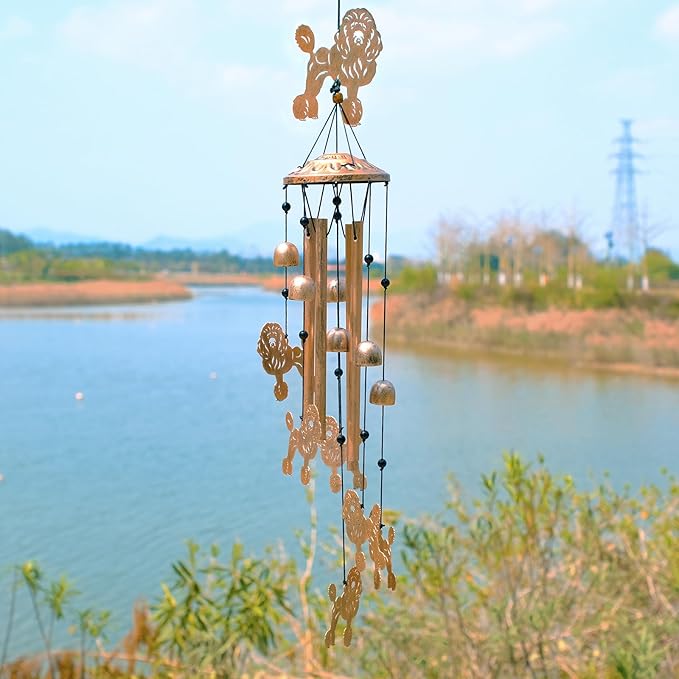 Poodle Wind Chimes for Outside, Metal Windchimes Outdoors, Poodle Gifts for Women/Men, Memorial/Birthday Gifts, Garden Decor for Outside, Patio or Yard, Durable Chimes for Outdoors