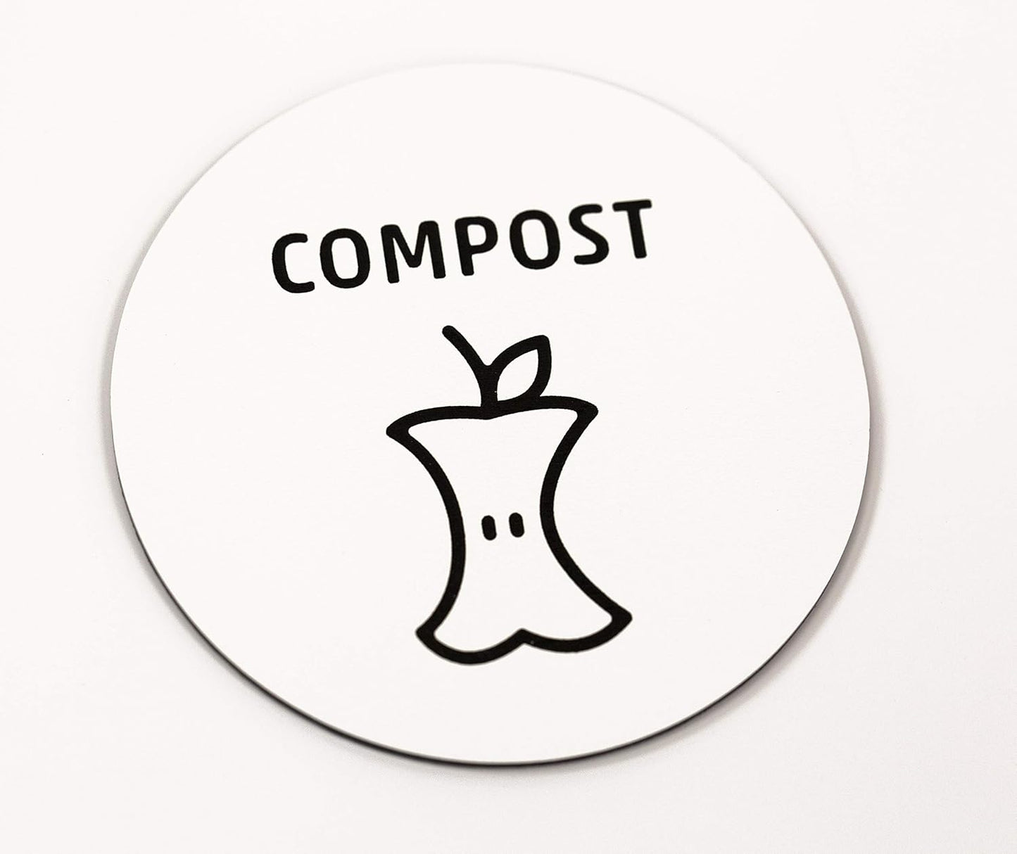 Compost Sign for Office & Home | 3” Round Compost Sign for Disposal Bin | White Acrylic - Laser Engraved Black Text & Icon | Home & Kitchen Waste Management