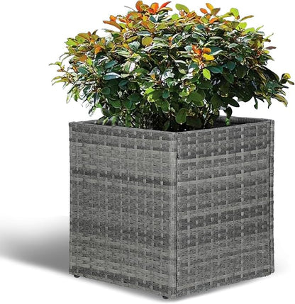 LEWIS&WAYNE Large Square Planter Box Handmade Wicker Tall Planters for Outdoor Plants with Removable Liners Modern Planter for Indoor Outdoor Garden Patio Front Porch - Gray, 17''x17''x18''