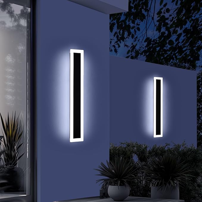 Upgrade Widened 2 Pack LED Outdoor Wall Sconce, 39.3inch Modern Minimalist Wall Mount Light, 3 Color 3000K/4500K/6000K, 36W, IP65 Waterproof, Outside Lighting Fixture for Courtyard, Balcony, Patio
