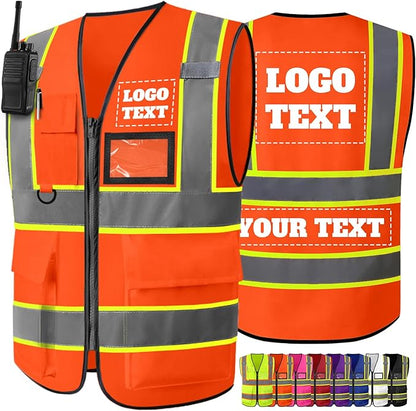 Custom Safety Vest High Visibility Reflective Customized Logo Construction Work Vests Dual Tone Reflective Strips