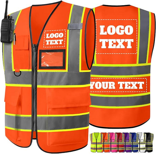 Custom Safety Vest High Visibility Reflective Customized Logo Construction Work Vests Dual Tone Reflective Strips