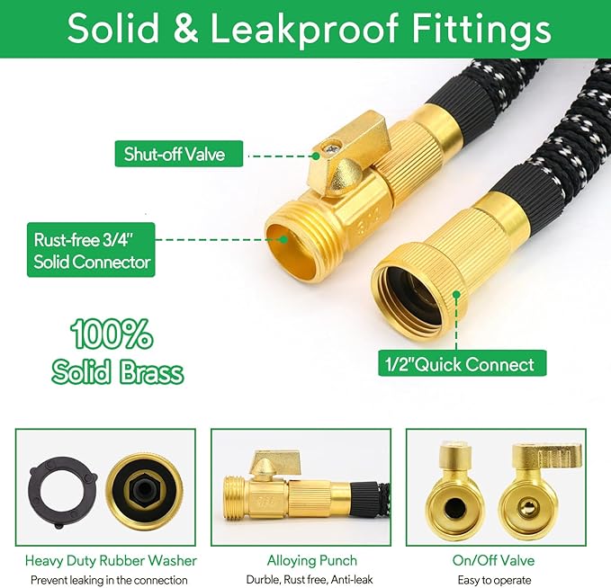 100 ft Expandable Garden Hose, 2025 New Ultra Lightweight Kink Free Flexible Water Hose 100ft, 10 Pattern Spray Nozzle, Leak-Proof Solid Brass Fittings, High-Density Outer Fabric & Durable Latex Core
