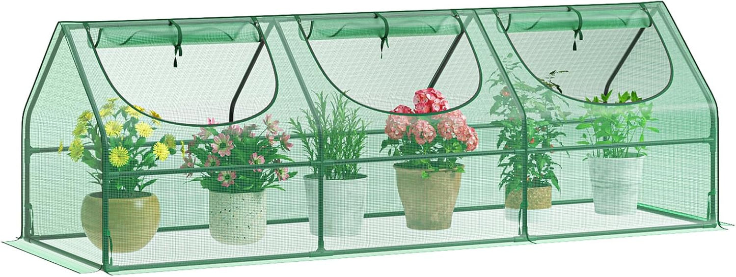 Greatbuddy Portable Mini Greenhouse, 3×3×9Ft, High-Density PE Plant Cover with 3 Roll-up Zipper Windows, Perfect for Outdoor Plant Growing