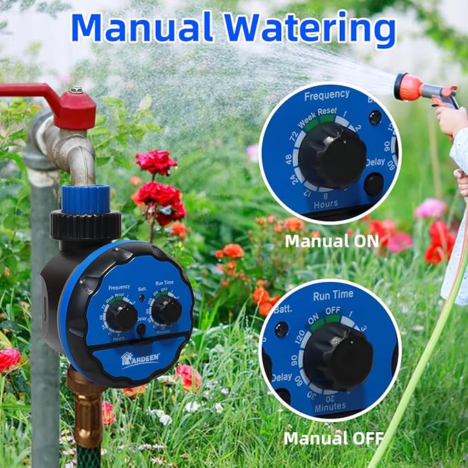 Digital Water Timer, Dual Dial Control, Battery Operated, Black/Blue