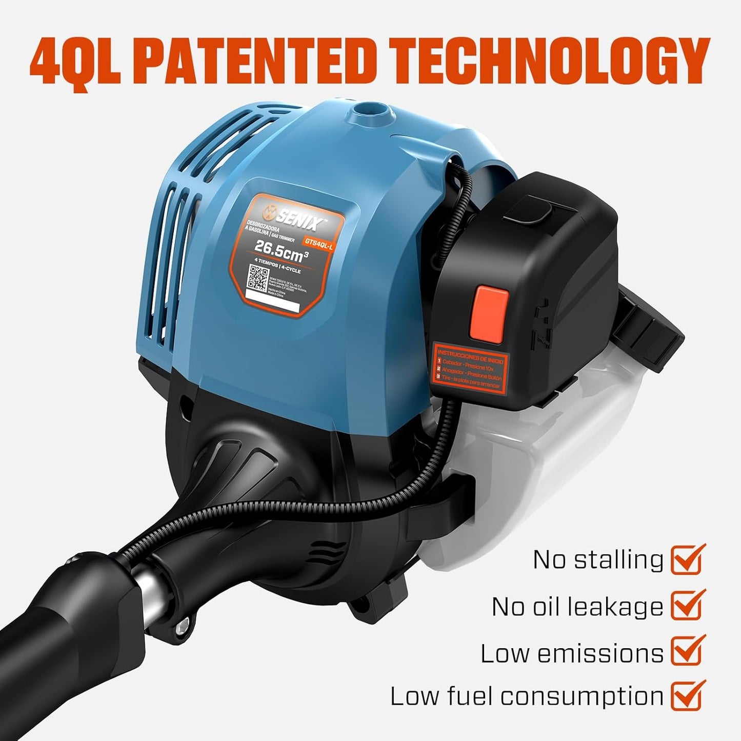 SENIX 17-inch 26.5 cc Gas Weed Wacker, Bump Feed, Straight Shaft, with Shoulder Strap, 4-Cycle Grass String Trimmer