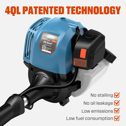 SENIX 17-inch 26.5 cc Gas Weed Wacker, Bump Feed, Straight Shaft, with Shoulder Strap, 4-Cycle Grass String Trimmer