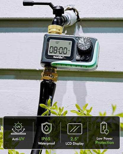 RAINPOINT Sprinkler Timer, 100% Metal Water Pipe Water Timer for Garden Hose, Programmable Hose Controller with Manual Watering/Rain Delay, Automatic Drip Irrigation System for Lawn, 1 Outlet