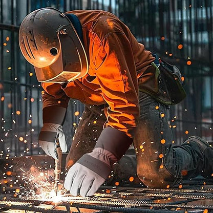 Gardening Gloves, Long Thorn Proof Garden Gloves for Women and Men, Goatskin Breathable Leather Work Gloves for Gardening, Pruning, Yard Work, Grey, L