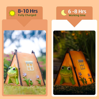 Solar Frog Garden Statues Outdoor Decor, Resin Outdoor Tent Statues with Solar Light, Yard Decorations Outdoor for Patio, Porch, Balcony, Lawn Ornaments, Housewarming Birthday Gifts for Mom Women