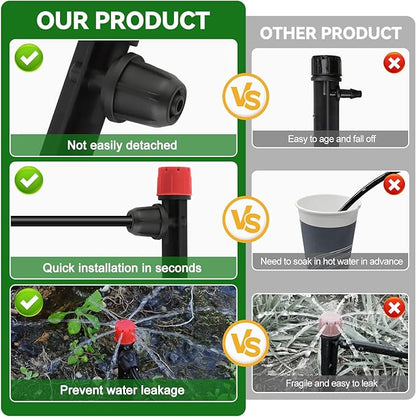 50PCS 1/4” Drip Irrigation Drippers with Lock, Kalolary Drip Irrigation Emitters for 4/7mm Tube, Adjustable 360 Degree 8 Holes Water Flow Sprayer Micro Spray Drip System Parts for Lawn Yard Pot (Red)