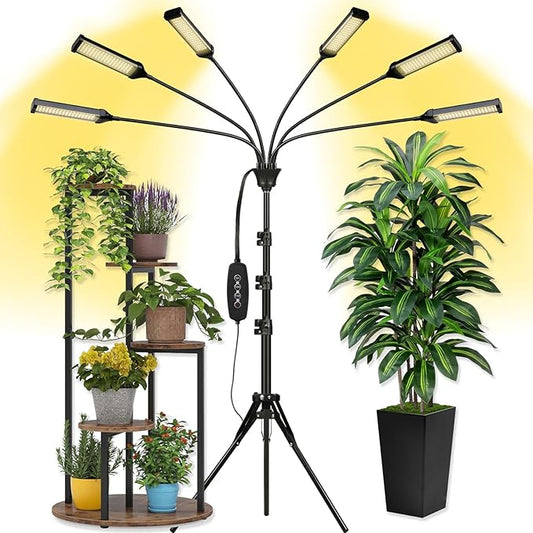 LED Grow Lights for Indoor Plants Full Spectrum 6 Heads Light,Indoor Grow Lamp with Timer and Auto On/Off Timing 5/10/15H, 540 LEDs Plant Lights for Indoor Growing with Tripod Stand.