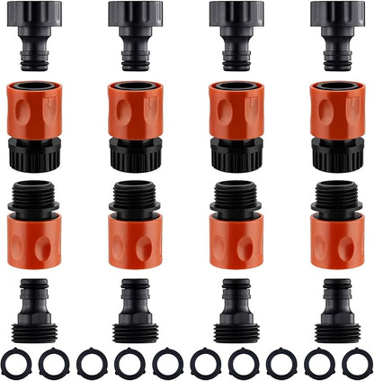 16 Pieces Garden Hose Quick Connect Fittings 3/4 Inch Plastic Water Hose Quick Connect Male and Female Water Hose End Adapters with 10 Pieces Rubber Washer (Red)