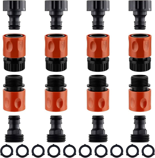 16 Pieces Garden Hose Quick Connect Fittings 3/4 Inch Plastic Water Hose Quick Connect Male and Female Water Hose End Adapters with 10 Pieces Rubber Washer (Red)