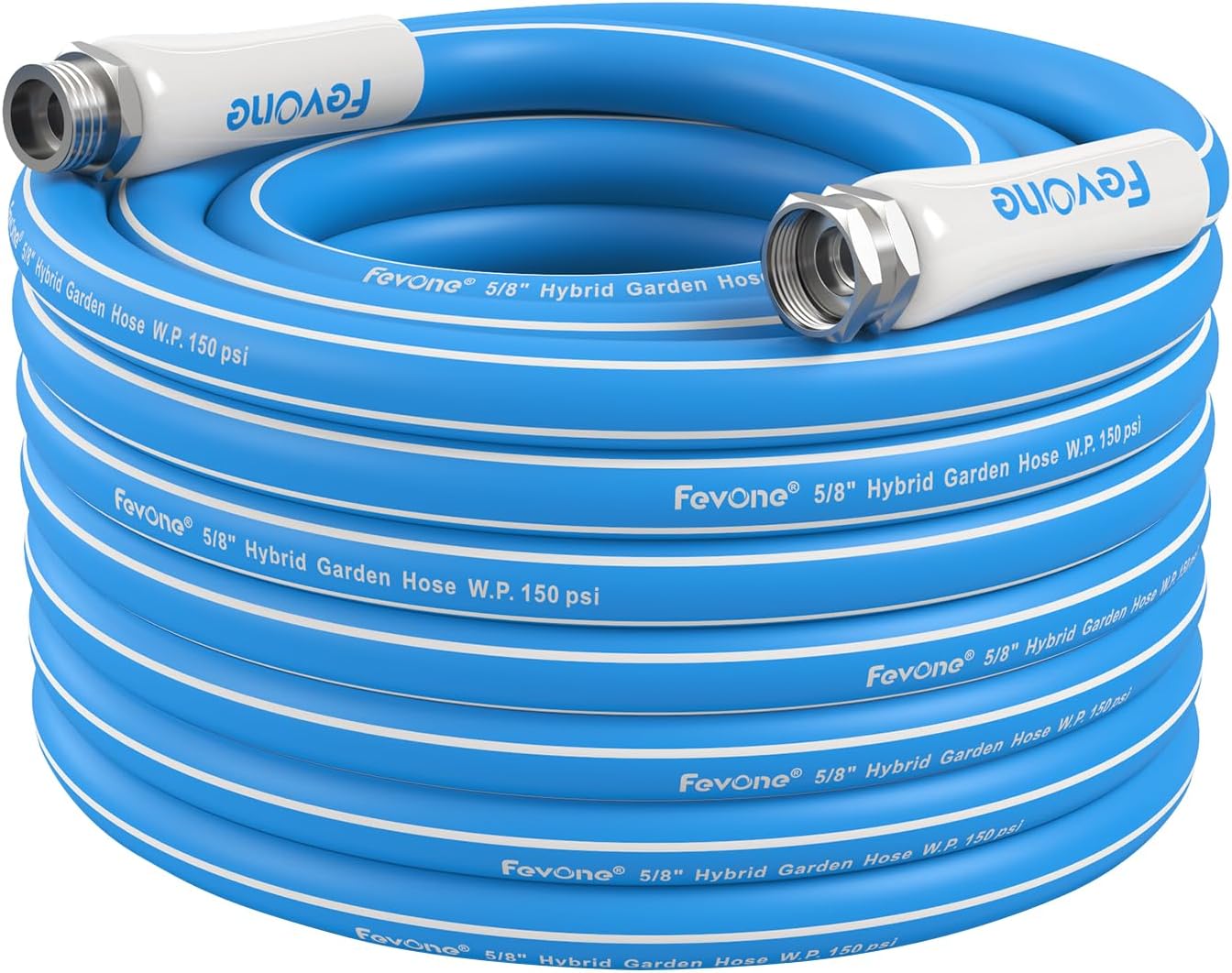 Fevone 50 ft x 5/8" Heavy Duty Garden Hose, Drinking Water Safe, Flexible & Kink-Free Hybrid Polymer Water Hose, Lightweight Outdoor Hose with 3/4" Solid Aluminum Fittings