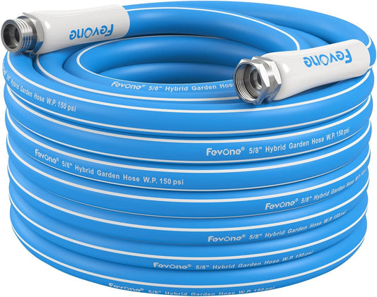 Fevone 50 ft x 5/8" Heavy Duty Garden Hose, Drinking Water Safe, Flexible & Kink-Free Hybrid Polymer Water Hose, Lightweight Outdoor Hose with 3/4" Solid Aluminum Fittings