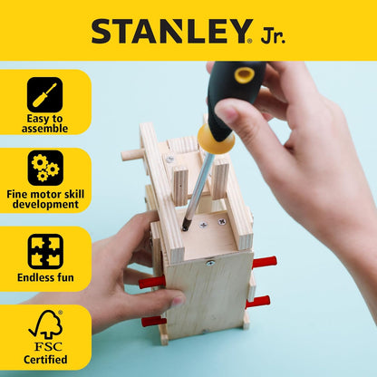 STANLEY Jr. Wooden Bird House Kit - Creative Arts and Crafts Set for Kids and Adults - Wooden Birdhouses with Paint Strips, Brushes, Stickers and String (Forklift)