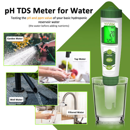 YINMIK pH EC Meter for Water Hydroponics, PPM Meter for Nutrients, Measure pH PPM Conductivity Temperature of Hydroponic Garden Water and Nutrient Solution, EC pH TDS Meter for Water, Aquarium, Pool