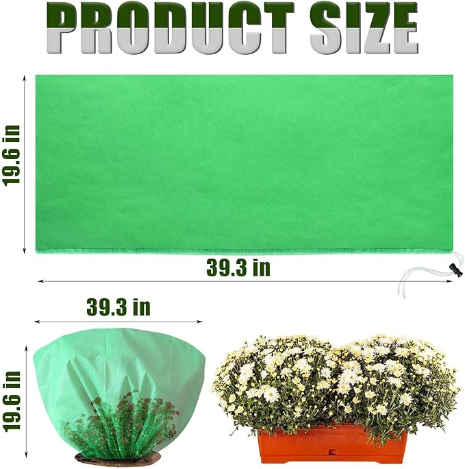 8 Pcs Plant Covers Frost Protection Bag 39.3" x 19.6" Winter Reusable Plants Jacket with Drawstring Shrub Protection Wraps Bags Frost Blanket for Winter Outdoor Garden Plants