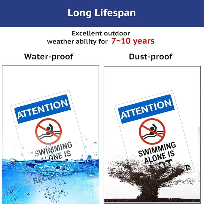 Swimming Alone is Not Recommended Metal Pool Signs Outdoor - Retro Tin Decor for Pool Owners & Safety-Conscious Swimmers