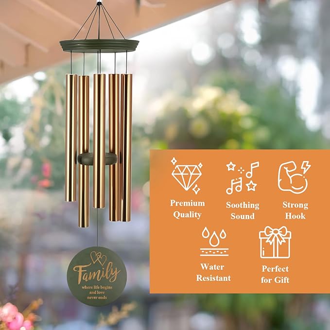 Wind Chimes for Outside, Large Outdoor Windchimes with Engraved Tree of Life, Premium Tuned Metal Chimes for Mother/Grandma, Home & Garden Decor with Soothing Tone