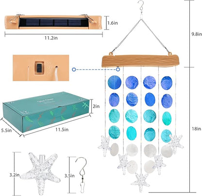 Toodour Solar Wind Chimes for Outside, Birthday Gifts for Women Mom Grandma, Waterproof 2 Modes Shells Solar Powered Outdoor Lights for Patio Holiday Garden Porch Yard Outdoor Decor - White & Blue