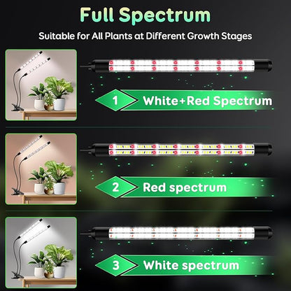 2 Heads Grow Lights for Seed Starting, Full Spectrum Grow Lights for Indoor Plants with 6/12/18H Timer, V-Shaped Design Light, 5 Dimmable Levels, Clip-on Desk for Indoor Plant Growing (2 pack)
