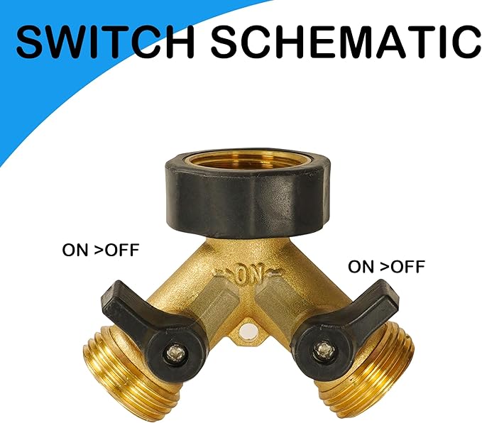 Uptotop Brass Garden Hose Splitter 2 way Heavy Duty, 2 Pack Brass Hose Y Splitter 2 Valves, Y Connector with 4 Extra Rubber Washers