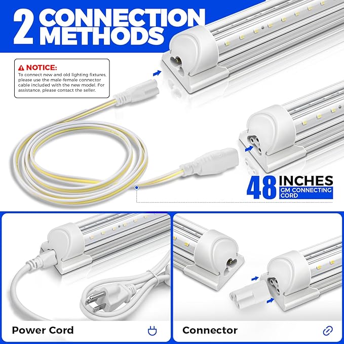 Barrina Grow Lights, 2FT 5000K White Full Spectrum Plant Growing Lamps, 144W(6 x 24W, 800W Equivalent), T8 LED Grow Light Bulbs, Plant Lights for Indoor Plants, Greenhouse, Linkable Design, 6-Pack