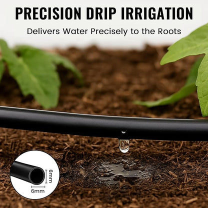 MIXC 1/4" Irrigation Dripline Tubing (100 Ft Roll) with 6" Emitter Spacing - 1/4" Drip Irrigation Fittings Included (Black)