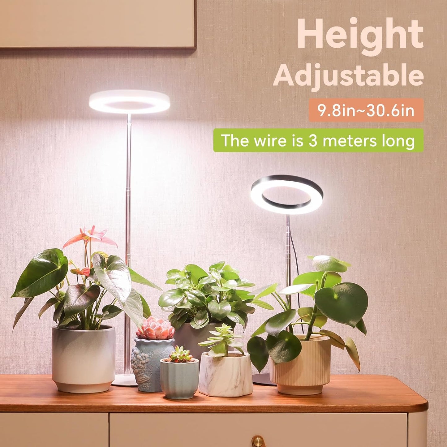 Desktop Grow Light, Height Adjustable Grow Lights for Indoor Plants Full Spectrum, 3 Lighting Mode, Halo Grow Light with Timer, Plant Lights for Indoor Growing (White)