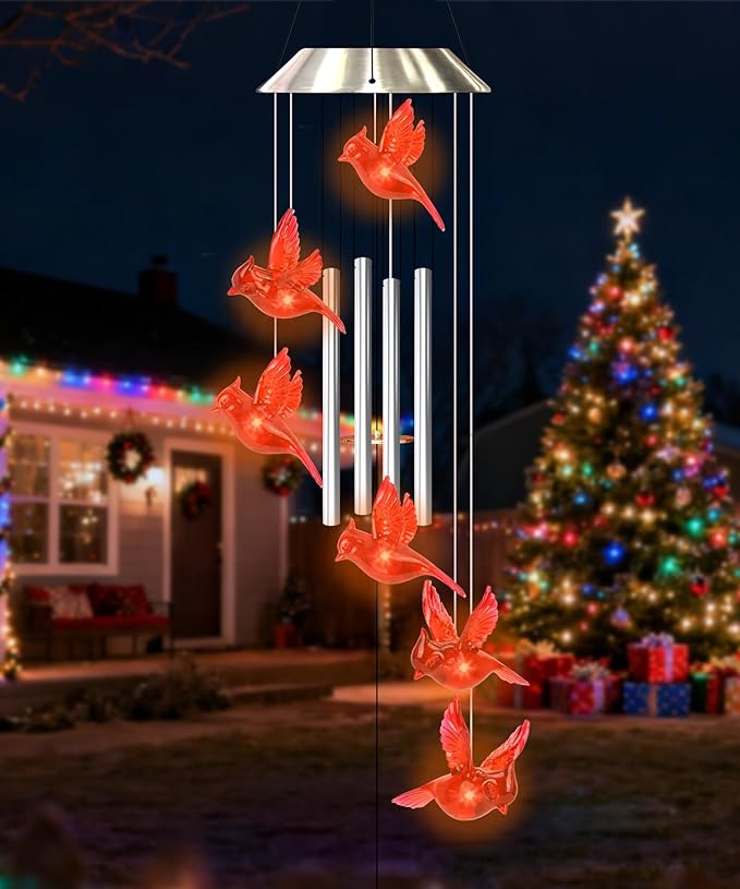 Nacome Wind Chimes for Outside: Memorial Color Changing Bell for Garden Yard Party Window Decor - Birthday Gifts for Mom Mother Grandma Women(Cardinal)