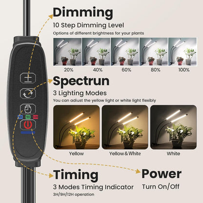 bseah Plant Grow Light for Indoor Plants, Full Spectrum Indoor Grow Light, 3 Modes & 10-Level Dimmable