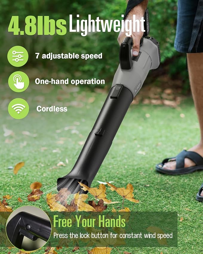 Electric Leaf Blower Cordless 530CFM - 2 X 3Ah Batteries and Fast Charger, 20V Lightweight Handheld Battery Leaf Blower with 7-Speed Control, 2 Extended Tubes for Yard, Lawn & Garden