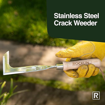 Rocklin™ Crack Weeder – 13" Stainless Steel Manual Crevice Weeding Tool with Beech Wood Handle – L-Shaped Blade for Sidewalk, Patio, and Garden Weed Removal