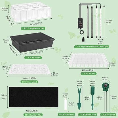 120-Cell Self-Watering Seed Starter Trays with Grow Light, Seed Starter Kit with 3-in-1 Soil Moisture Meter, Indoor Seedling Starter Tray for Plant Germination, Seeds Growing