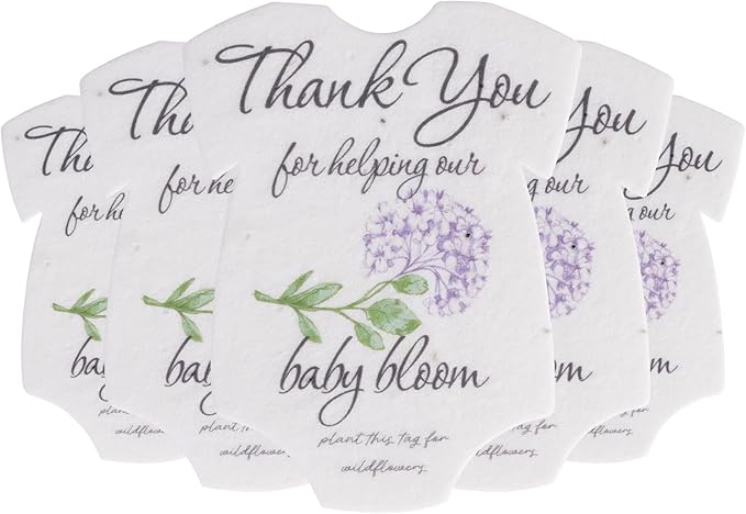 Onesie Seed Paper – 5 Hydrangea Baby Shower Favors for Guests with Wildflower Seeds, Writable & Plantable, Baby Shower Gifts for Guest