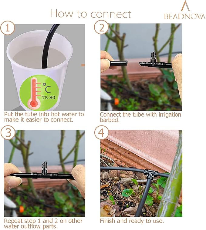 BEADNOVA Drip Irrigation Connectors 30 Pcs 1/4 Inch Barbed Connector Tee Couplings Irrigation for 1/4 Inch Drip Tubing Water Tubing Gardening Supplies (30pcs)