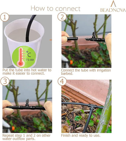 BEADNOVA Drip Irrigation Connectors 30 Pcs 1/4 Inch Barbed Connector Tee Couplings Irrigation for 1/4 Inch Drip Tubing Water Tubing Gardening Supplies (30pcs)