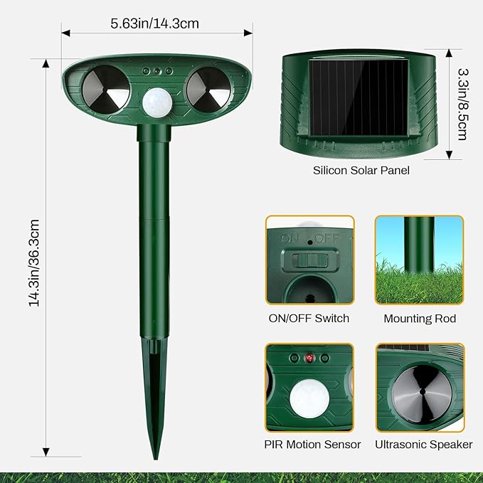 4 Pack Ultrasonic Animal Repellent Outdoor Deer Repellent Devices Ainimal Deer Cat Deterrent with Motion Sensor to Repel Squirrel Dog Rabbit Raccoon Repellent for Yard Garden