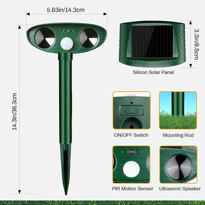 4 Pack Ultrasonic Animal Repellent Outdoor Deer Repellent Devices Ainimal Deer Cat Deterrent with Motion Sensor to Repel Squirrel Dog Rabbit Raccoon Repellent for Yard Garden
