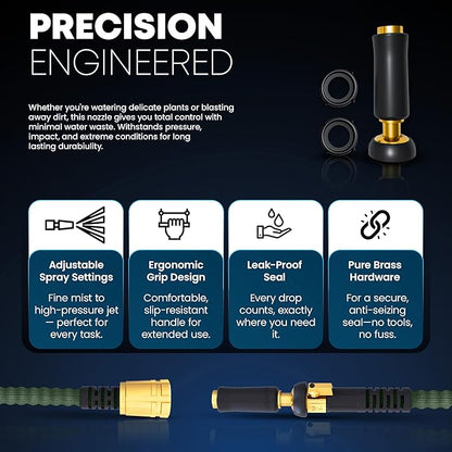 TITAN Flexible Garden Hose 10FT – Ultra Lightweight, Heavy Duty Water Hose with Brass Fittings & Jet Nozzle – Kink-Free, Non-Expanding, Durable Fabric Hose for Yard, Lawn, Car Wash, Outdoor Use